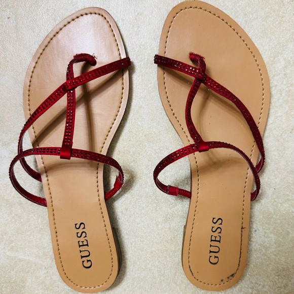 Guess Women's Red Strappy Flat Sandals - Picture 1 of 2
